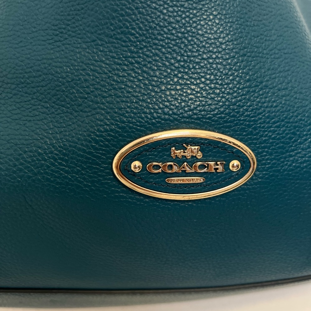 Coach Beautiful Blue Leather Tote Bag With Matching Long Wallet Nwot - Picture 5 of 16